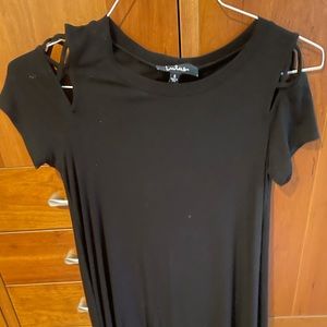 Lulus flare dress with criss cross shoulders